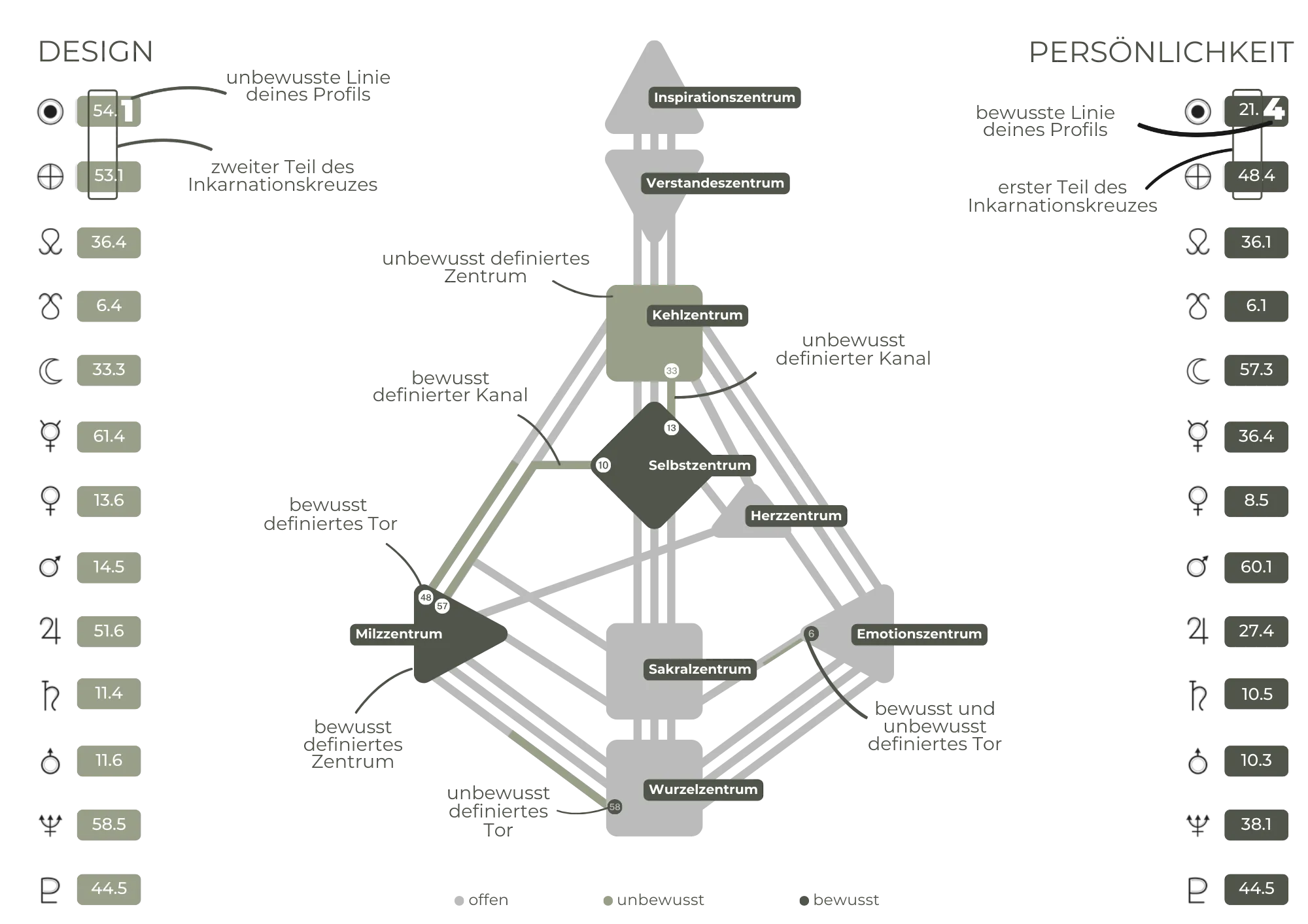 Human Design Chart im Überblick, Zentren, Kanäle und Tore erklärt