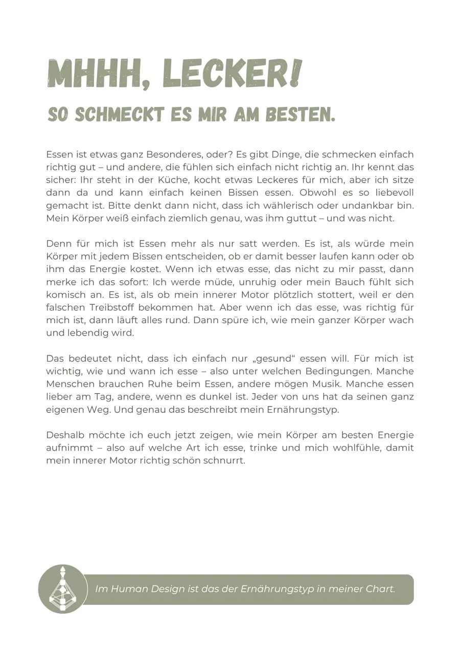 Seite über den Ernährungstyp des Kindes
