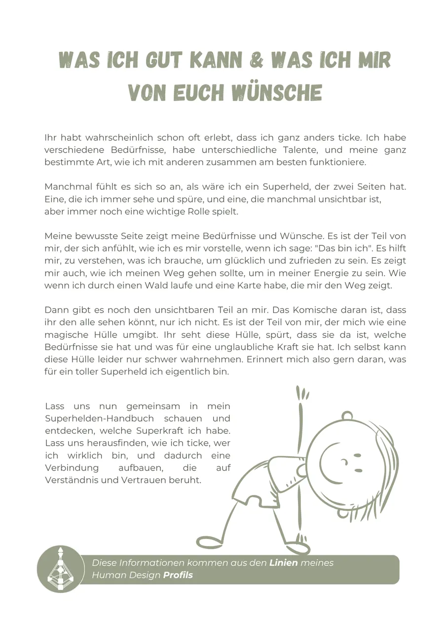 Seite über Talente und Wünsche des Kindes